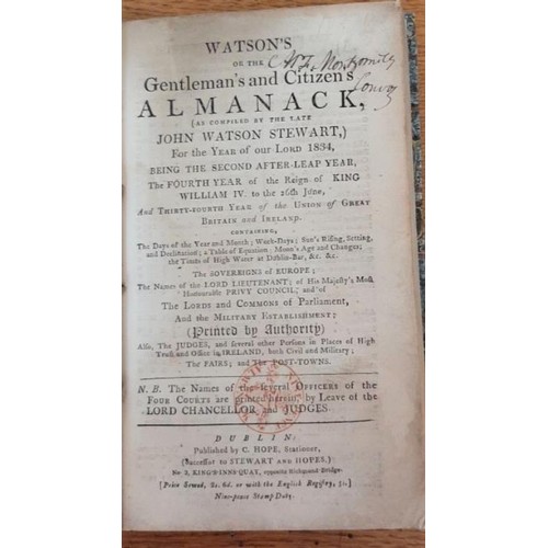 114 - Watson’s Gentlemen’s and Citizens’ Almanack 1834 (Dublin) in recent marbled boards... 