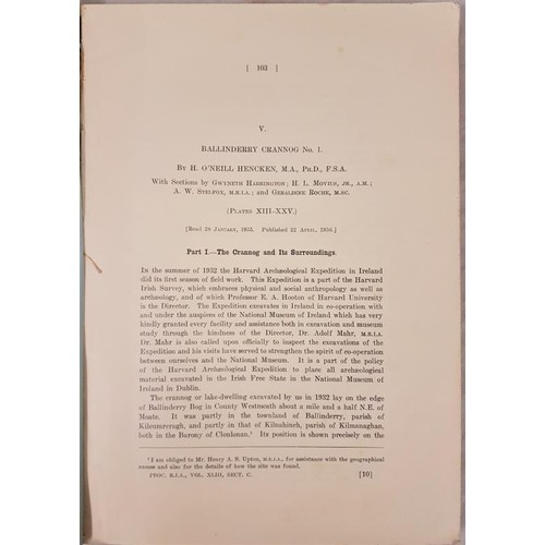 169 - Crannogs:  H. O’Neill Henken. Ballinderry Crannog No. 1 [Co. Westmeath] Proc. R.I.A., 193... 