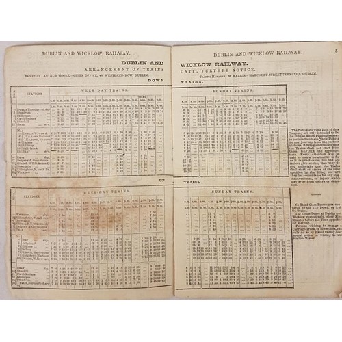 482 - Dublin & Wicklow Railway Time Table. May 1859. Dublin & Wicklow Railway Company. 1859. Cover... 