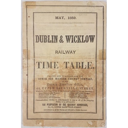 482 - Dublin & Wicklow Railway Time Table. May 1859. Dublin & Wicklow Railway Company. 1859. Cover... 