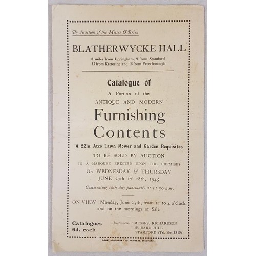 486 - County Clare interest. Blatherwycke Hall. Catalogue of Antique and Modern Furnishing Contents to be ... 