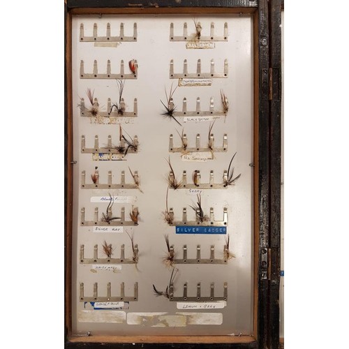 18 - Early to mid 20th Century Salesman's/Retailer's Display Case with approximately 120 hand tied flies
