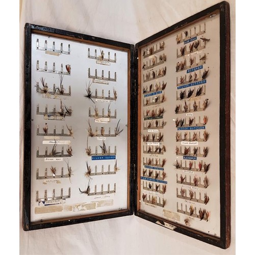 18 - Early to mid 20th Century Salesman's/Retailer's Display Case with approximately 120 hand tied flies
