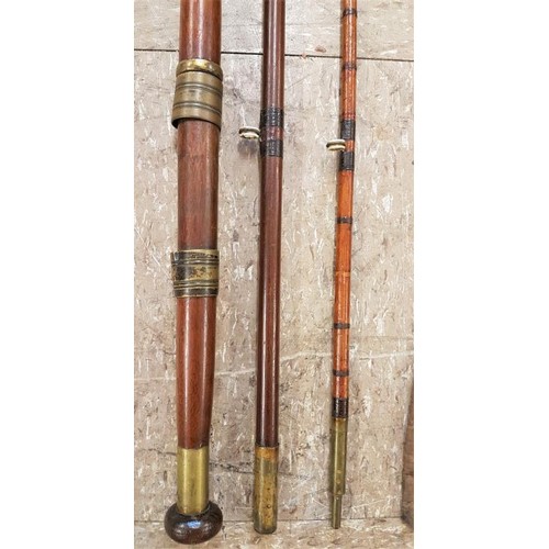 31 - Vintage Mahogany Three Piece Fishing Rod c.12ft
