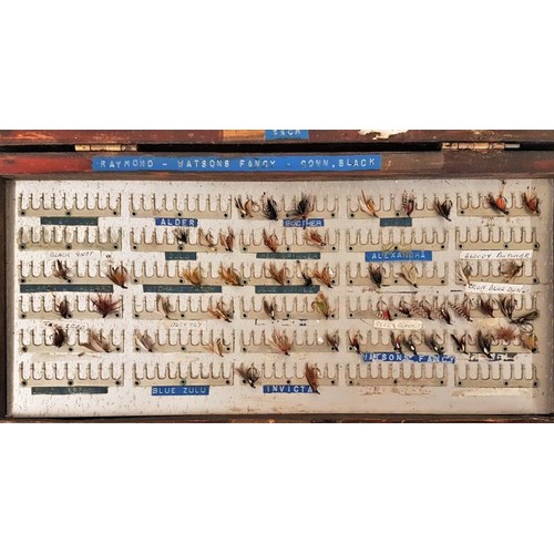 50 - Early to mid 20th Century Salesman's/Retailer's Display Case with approximately 100 hand tied flies