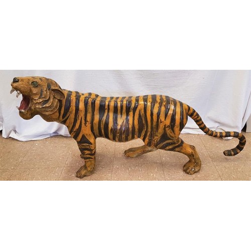 161 - Very good painted Bronze Tiger bearing foundry stamp. Tip to tail 47ins x 24ins tall.