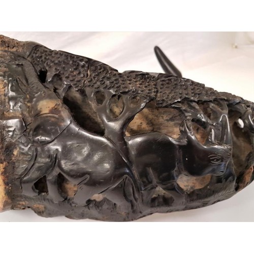 171 - 19th Century carved Water Buffalo horn depicting a troop of animals in graduating form, Elephant, Rh... 