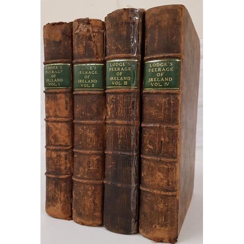 29 - Mr. Lodge. The Peerage of Ireland. 1754. 1st edit. 4 vols. Numerous engravings of Coats of Armour. O... 