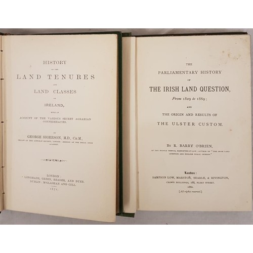 114 - Sigerson, Land Tenures and Land Classes of Ireland, 1871, 333 pps, small 8vo, original green cloth. ... 