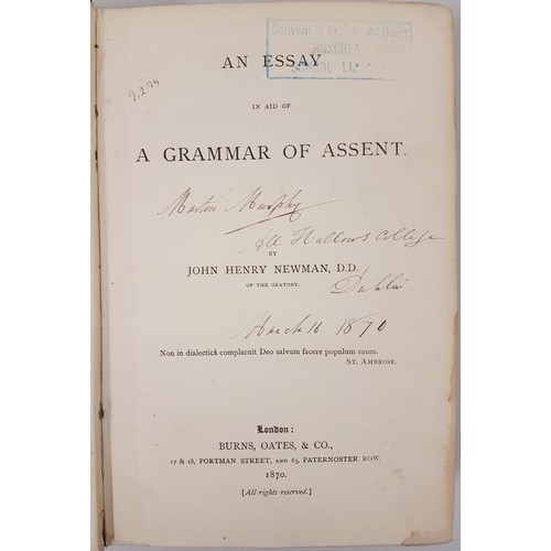 123 - John Henry Newman, The Grammar of Assent, Burns, Oates, & Co., First Edition. 1870.485pp.+ 2 pps... 