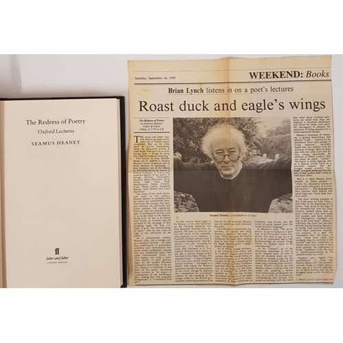 130 - Seamus Heaney. The Redress of Poetry. 1995. 1st. Fine in d.j. News clippings inserted