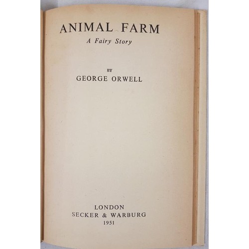 162 - Orwell, George. Animal Farm. Cheap Edition. London, 1951. (13 x 19 cm). Papered boards. Some toning ... 