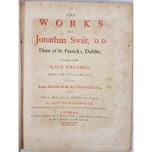 176 - The Works of Jonathan Swift, 1755, 9 volumes. Large quarto. Contemporary calf. Fine tight copie... 