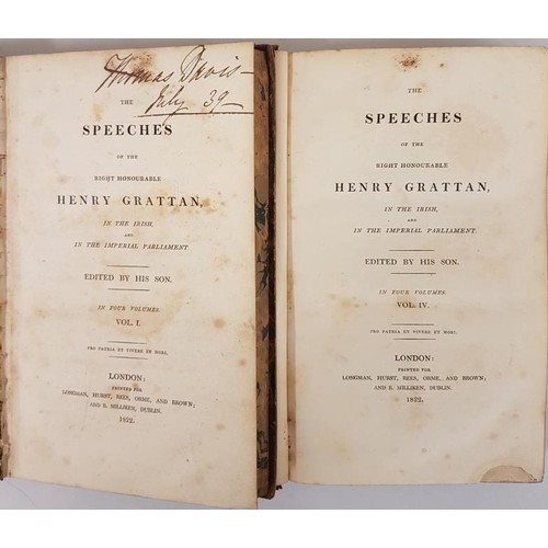 187 - Speeches of Henry Grattan edited by his son. 2 vols. 1822, Fine half calf