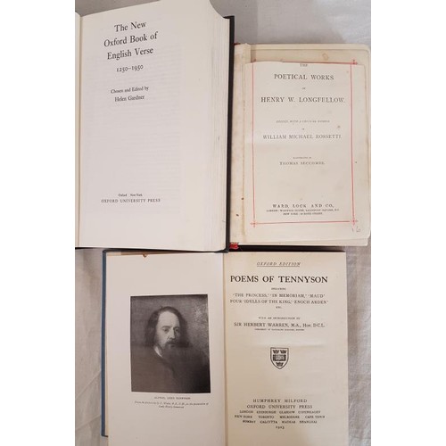 201 - Poetry lot: Sir Herbert Warren  The Poems of Tennyson 1923. Pages xl, 752, 8vo.in blue cloth co... 