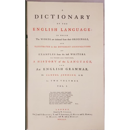 231 - Johnson, Samuel A Dictionary of the English Language. Facsimile reprint of the first edition of 1755... 