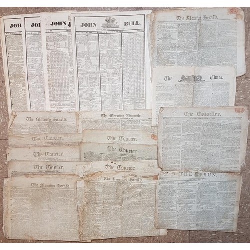 232 - Newspapers, 1799-1827: The Morning Herald, 1799 (4 issues); The Sun, 1802; The Times, 1805; The Trav... 