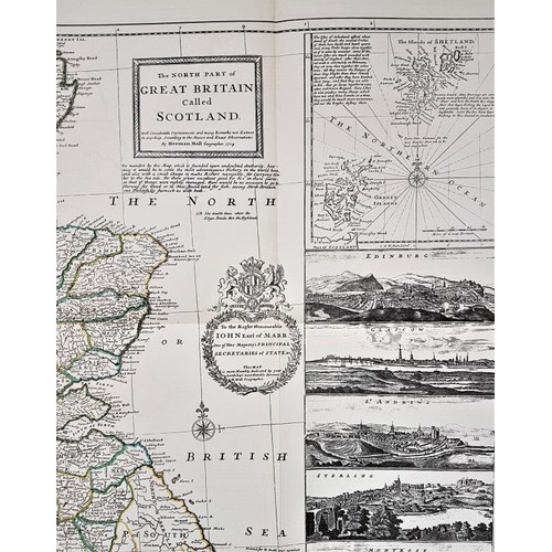 237 - Scotland, Map: Moll, Herman Map of Scotland 1714. 62 x 101 cms., main map with the county borders ou... 