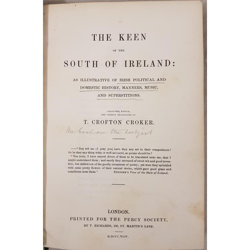 330 - Croker, Thomas Crofton. Keen of the South of Ireland: as illustrative of Irish political and domesti... 