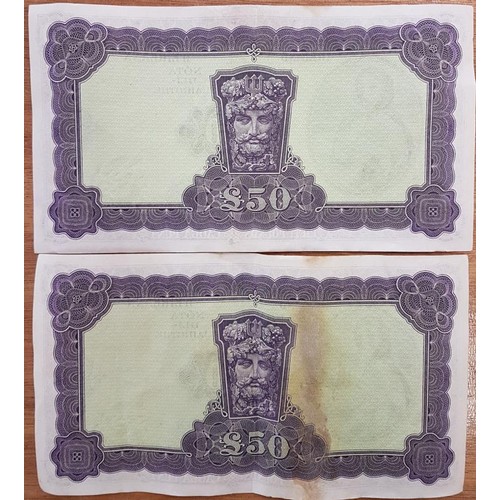 56 - Ireland A Series (Lady Lavery) A Sequential Pair of £50 Bank Notes, 4-4-77 03A061455 & 03A... 