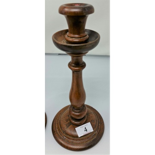 4 - A lovely pair of late 19th Century /early 20th Century turned oak candlesticks good patina... 