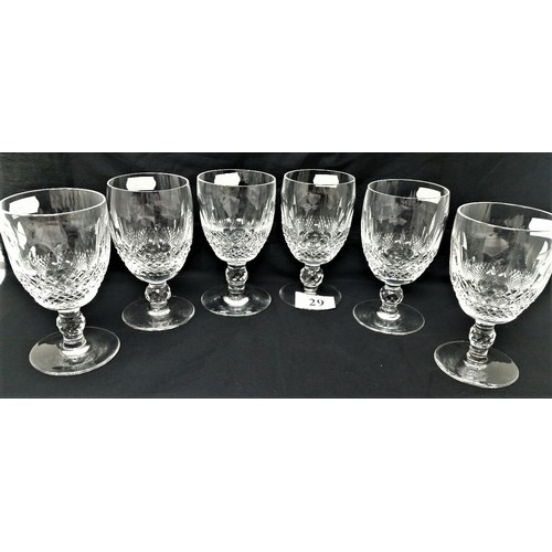 29 - Six Old Waterford Crystal wine glasses 5 inches tall no cracks nibbles or chips