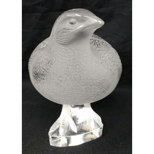 46 - Lalique 20th Century glass grouse. Signed to base. 5 inches tall x 5.5. inches wide