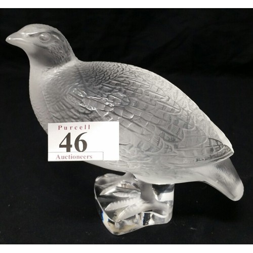 46 - Lalique 20th Century glass grouse. Signed to base. 5 inches tall x 5.5. inches wide