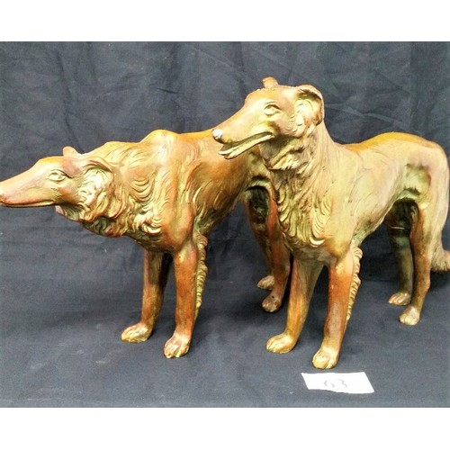 63 - Late 19th Century / early 20th Century bronzed effect metal borzoi hounds , the ... 