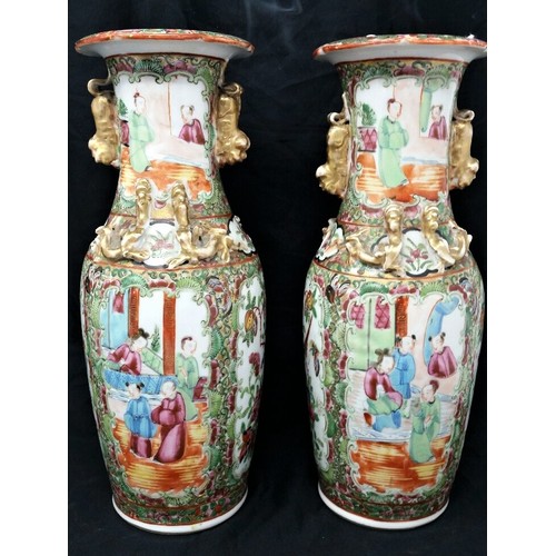 64 - A superb pair of 19th Century Cantonese vases with high quality hand painted decoration Size 10 inch... 