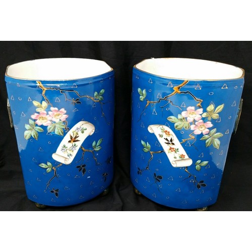 65 - A superb pair early 20th Century Japanese hand decorated bases with exceptional hand painted fl... 