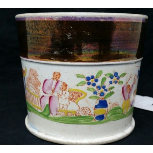 68 - An early 19th Century mug with part lustre decoration and hand painted pictorial scene circa&nb... 