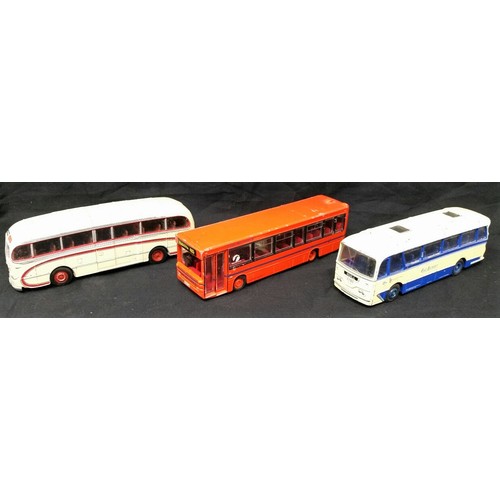 69 - Three vintage buses one by Corgi. Various states of condition associated with being played... 
