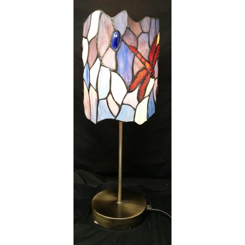 79 - A modern Tiffany design table lamp with brushed brass base Dragon Fly motif.  14 inches high x ... 