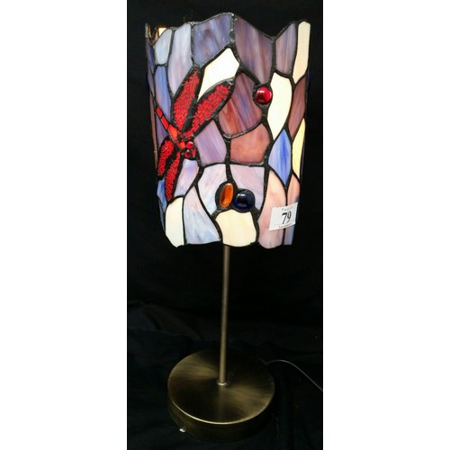 79 - A modern Tiffany design table lamp with brushed brass base Dragon Fly motif.  14 inches high x ... 