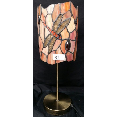 81 - A modern Tiffany design table lamp with brushed brass base Dragon Motif. 14 inches high x 5.5 inches... 