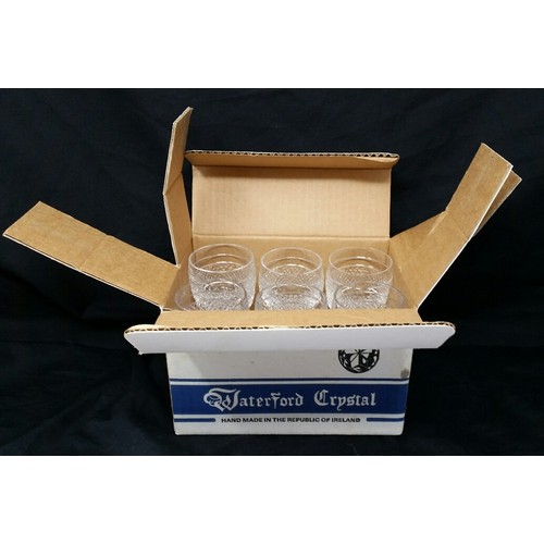 84 - A set of six old Waterford port glasses never used in original box.  No chips or nibbles. Glass... 