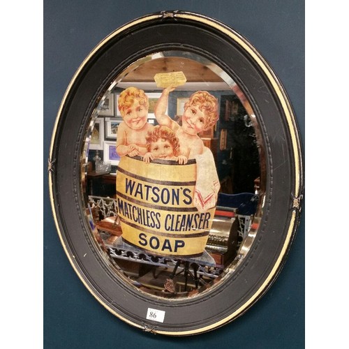 86 - 19th Century mirror with Watsons Matchless Cleanser soap advertising. Size 24.5 inches x 21.5&n... 