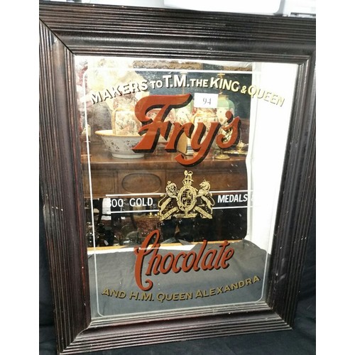 94 - A Fry's Chocolate advertising mirror within a 20th Century frame Size 24 x 20 inches