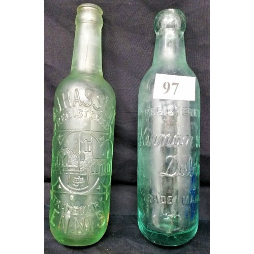 97 - Two 19th Century / early 20th Century soda bottles [ no damage]  C.J. Hasse... 