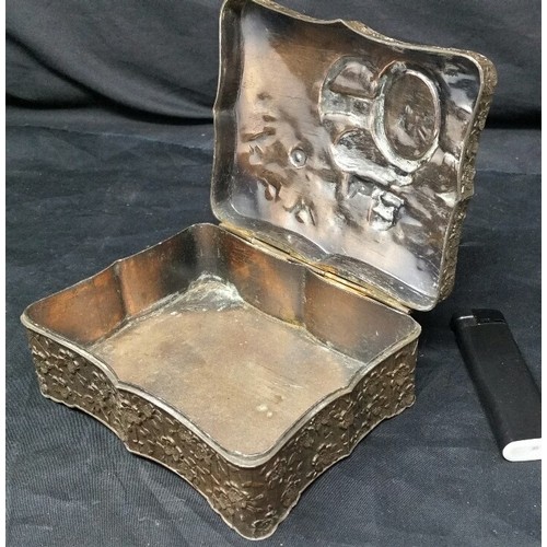 99 - Two Early 20th Century Japanese pieces. A metal pen tray once gilded and a metal box with carri... 