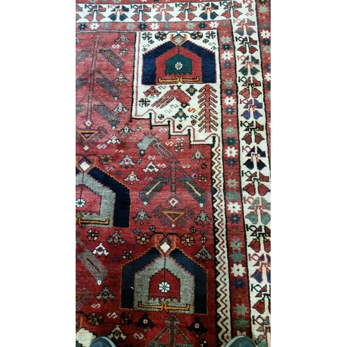 102 - Handmade Iranian 100% pure wool semi old carpet with full pile . All over tribal pattern d... 