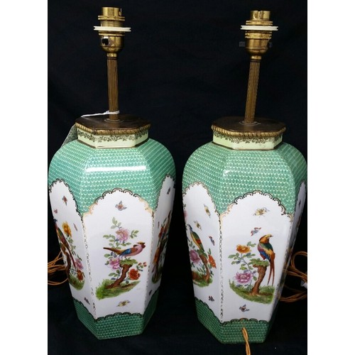 106 - A superb pair of late 19th Century/ early 20th Century hand painted table lights. The pane... 
