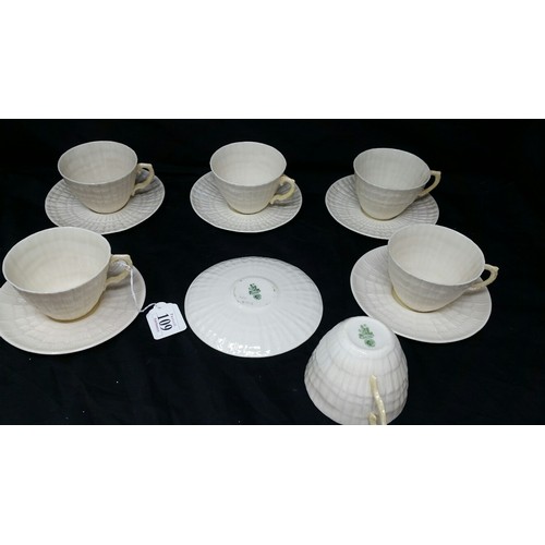 109 - A good set of Belleek 5th period green mark coral design cup & saucer 1955-1965 Excellent c... 