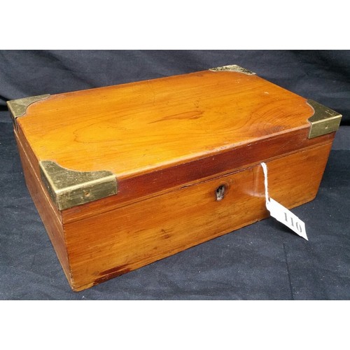 110 - Early 20th Century jewellery box with brass corners. No key. Size 9 inches x 5.5 inches deep x ... 