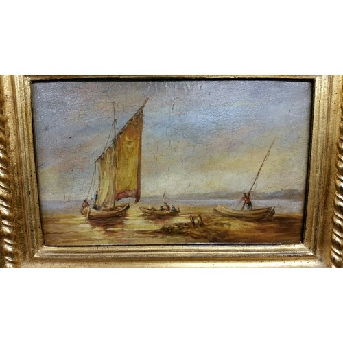 135 - Late 19th Century/ early 20th Century Seascape with figures in boats within an ornate gilt... 