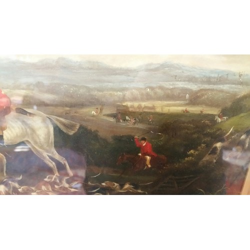 138 - A superb 19th Century oil on panel of a hunting scene at the death. No apparent signature but b... 