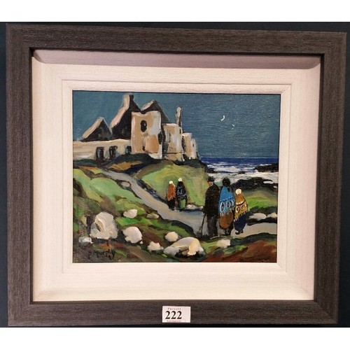 222 - Patrick Murphy “ The Pilgrimage “ Oil on board Framed size 17.5 x 15.5 inches