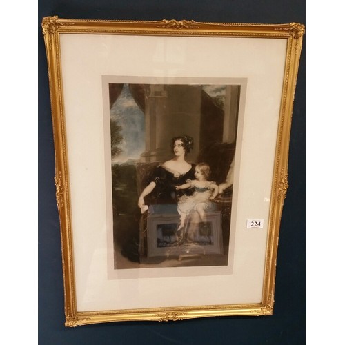 224 - After Sir Thomas Lawrence a superb coloured engraving Ellen Jowett of Lady Gower & child set wit... 