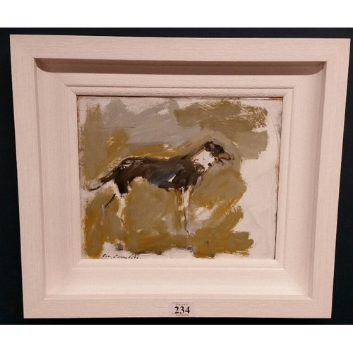 234 - Con Campbell “ Dog with no name “ Mixed media on board Framed Size 17.75 inches x 15.75 ... 